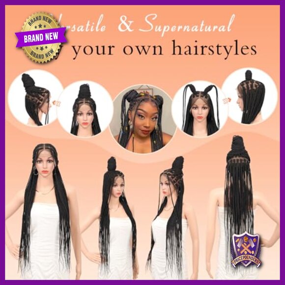 Knotless Box Braid Wig 36 Inch HD Lace Front Synthetic Human Hair Blended main image 6